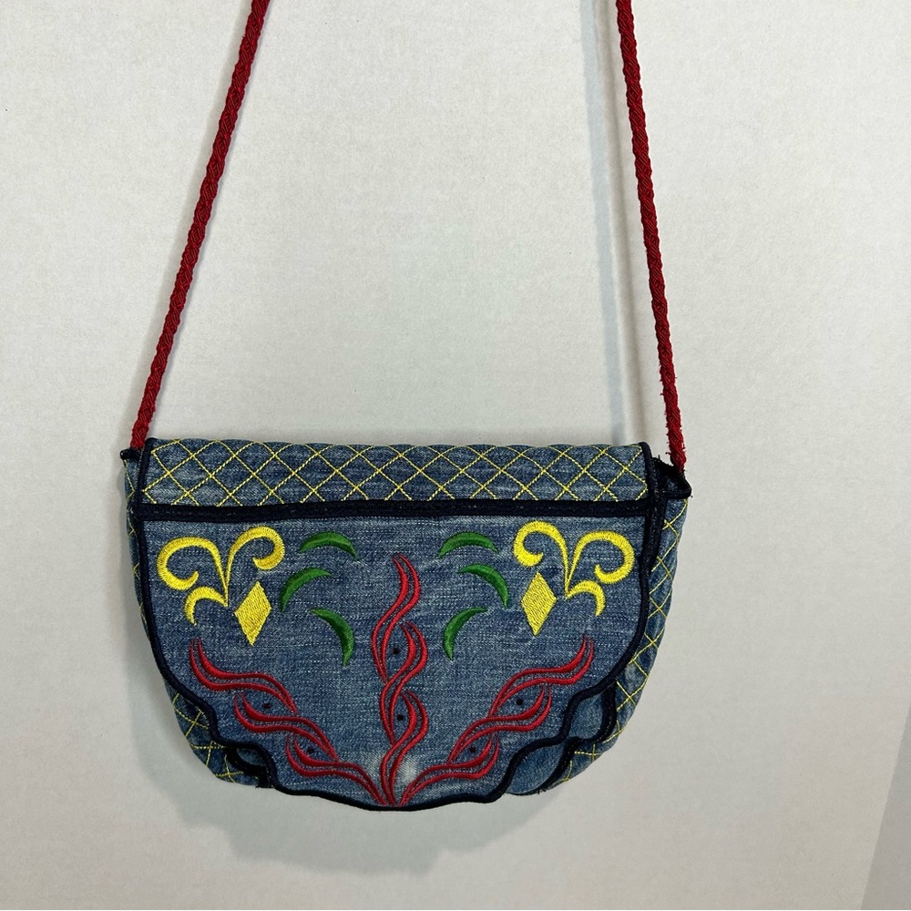Embroidered Denim Crossbody Bag
